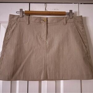 Theory Striped Skirt Size 10 Ivory Brown Pencil Workwear Chic